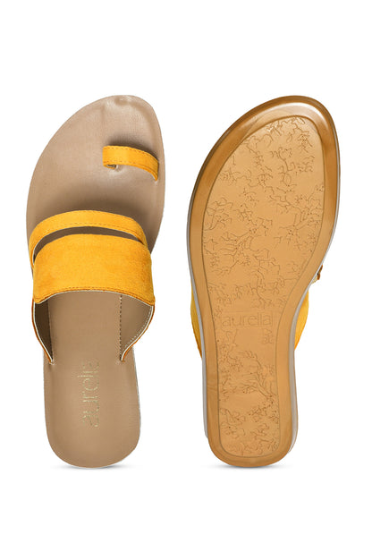 Aurelia Textured Yellow Almond Toe Flat