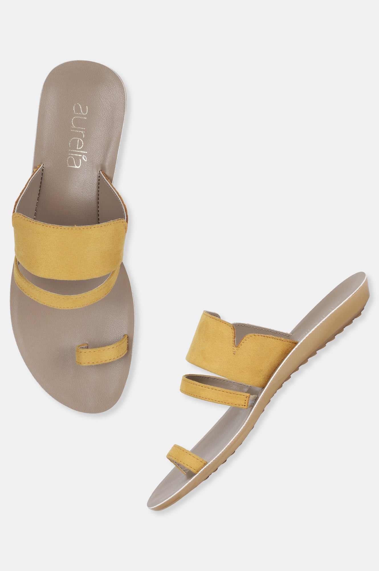 Yellow Almond Toe Textured Flat-ZMONICA