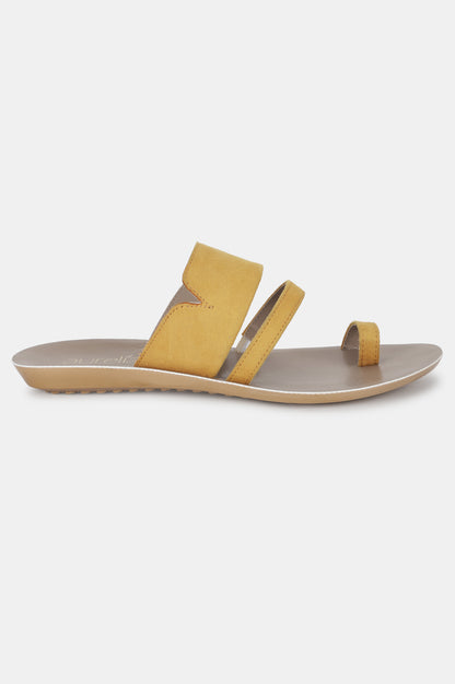 Yellow Almond Toe Textured Flat-ZMONICA