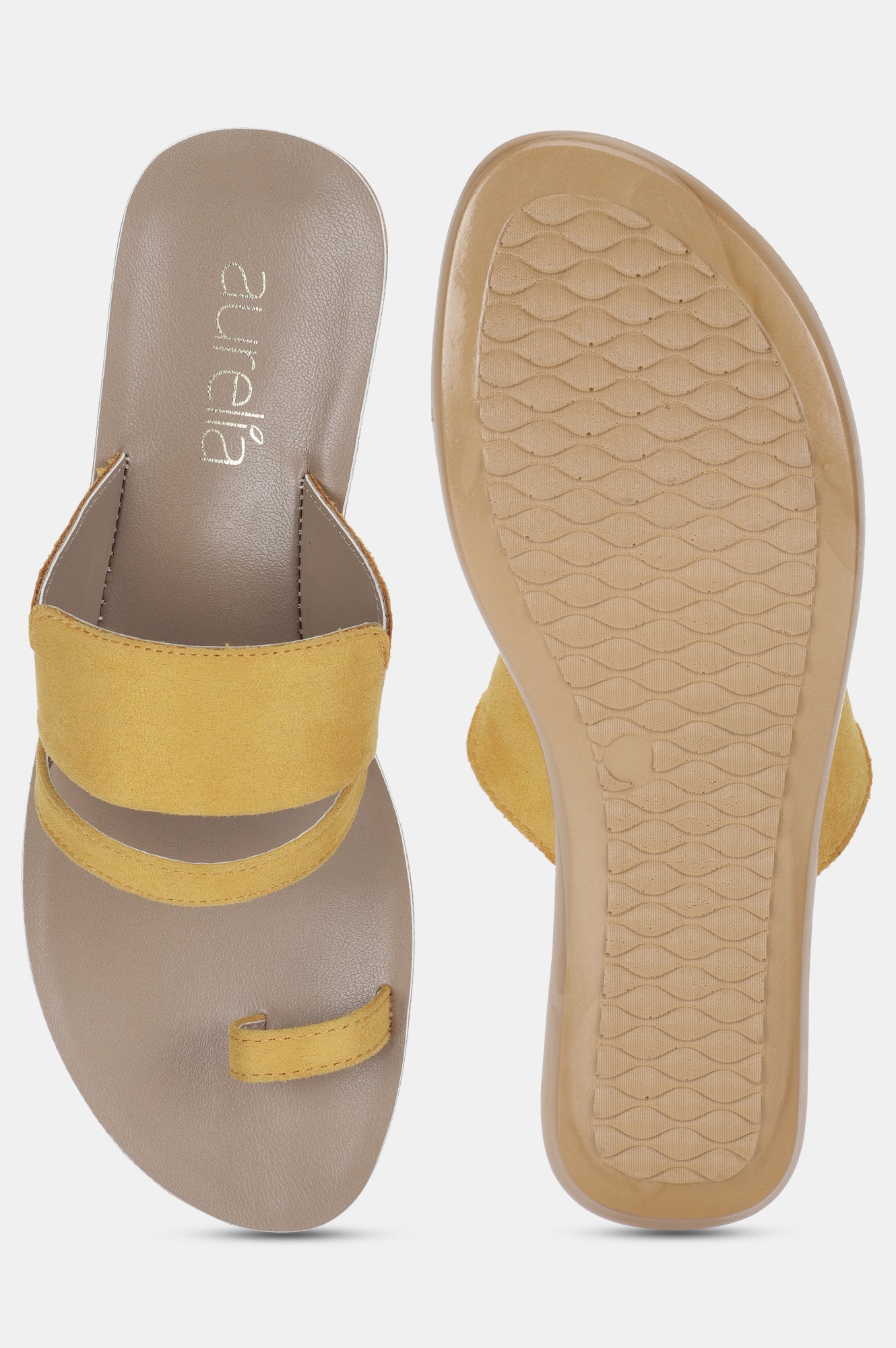 Yellow Almond Toe Textured Flat-ZMONICA