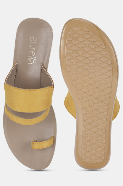 Yellow Almond Toe Textured Flat-ZMONICA