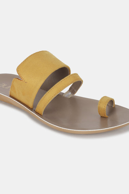 Yellow Almond Toe Textured Flat-ZMONICA