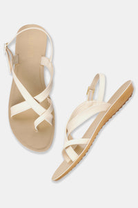 Aurelia Ecru Solid Almond Toe Flat-Zrosa