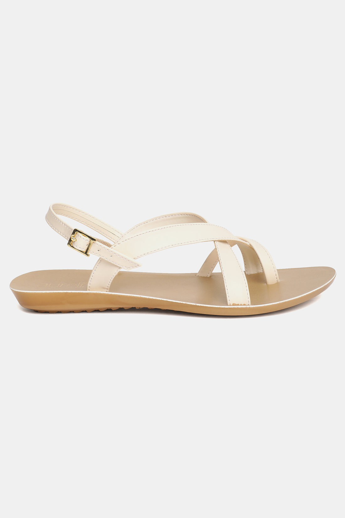 Aurelia Ecru Solid Almond Toe Flat-Zrosa
