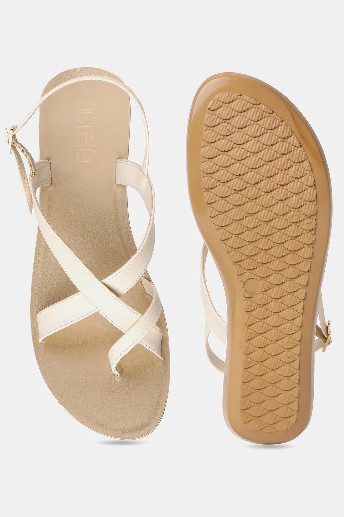 Aurelia Ecru Solid Almond Toe Flat-Zrosa