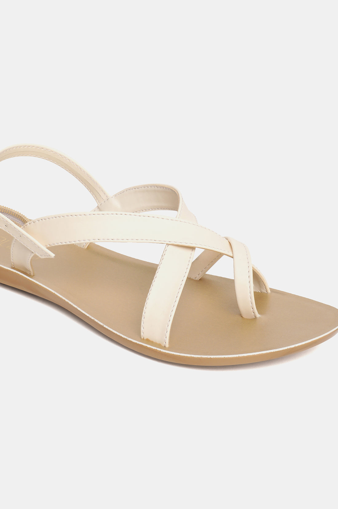 Aurelia Ecru Solid Almond Toe Flat-Zrosa