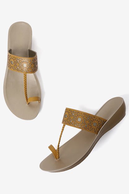 Aurelia Laser Cut Mustard Almond Toe Wedge