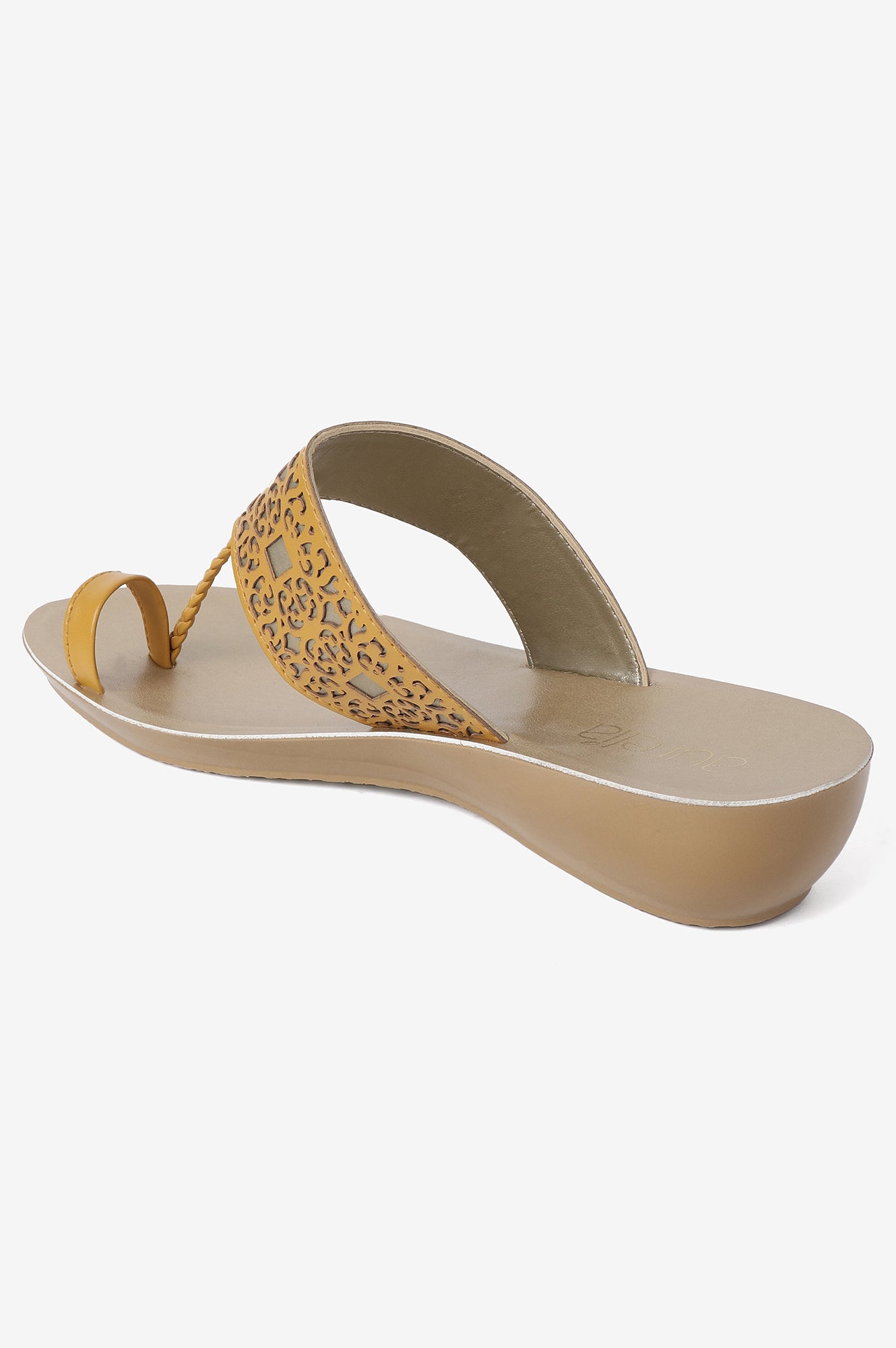 Aurelia Laser Cut Mustard Almond Toe Wedge