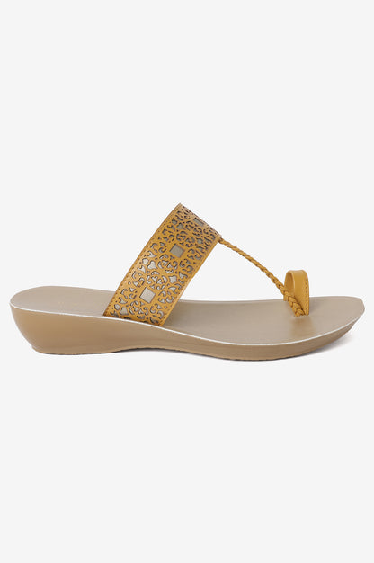 Aurelia Laser Cut Mustard Almond Toe Wedge