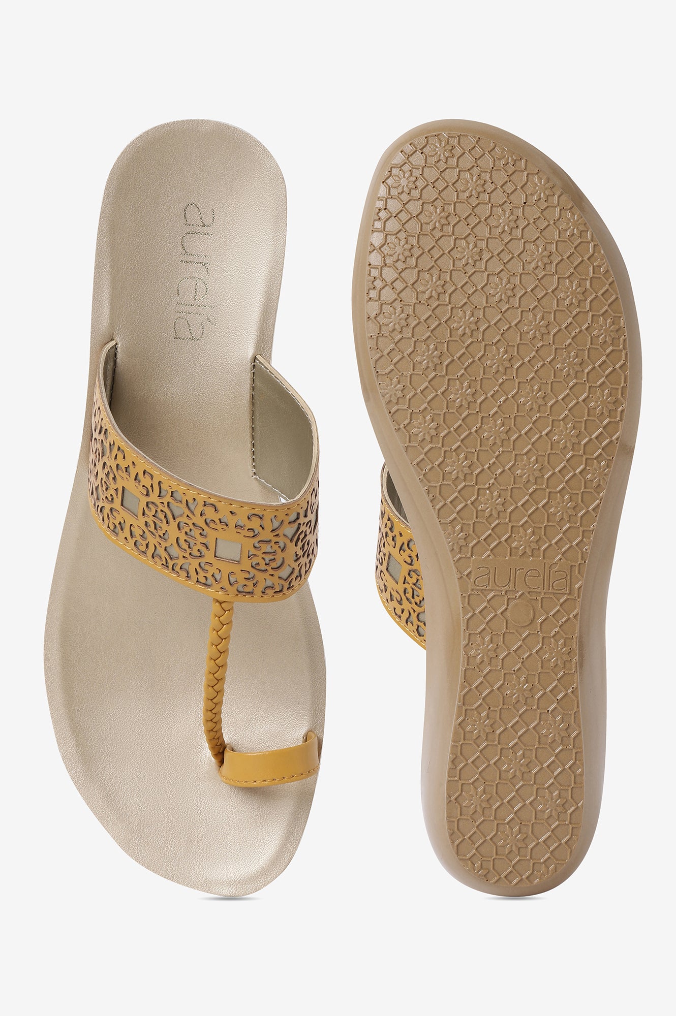 Aurelia Laser Cut Mustard Almond Toe Wedge