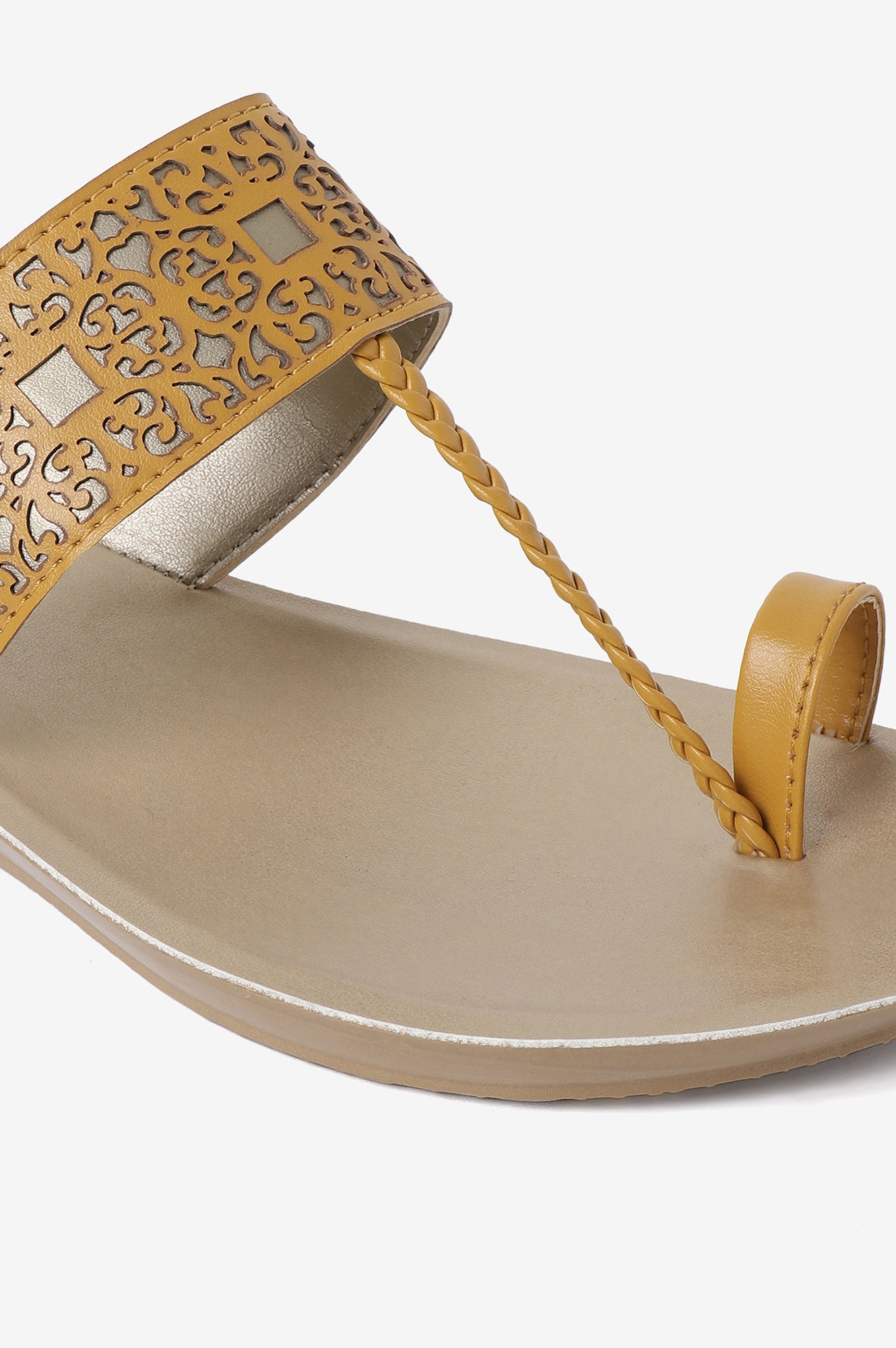 Aurelia Laser Cut Mustard Almond Toe Wedge