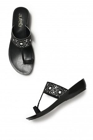 Aurelia Laser Cut Black Almond Toe Wedge