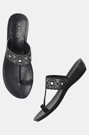 Aurelia Black Laser Cut Almond Toe Wedge-Zjolie