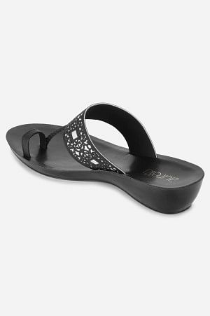 Aurelia Black Laser Cut Almond Toe Wedge-Zjolie