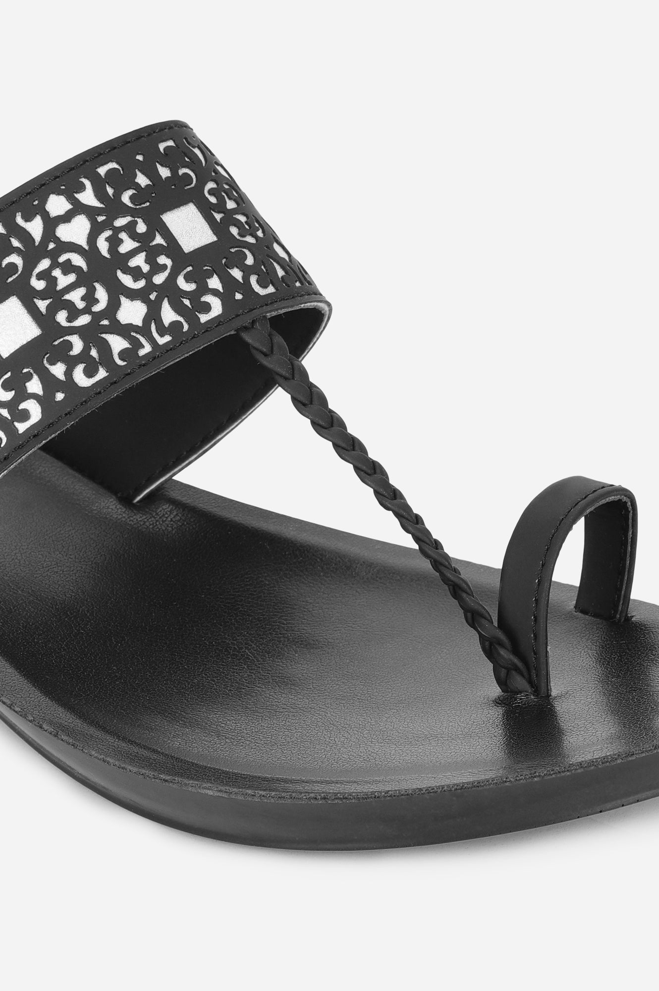 Black Almond Toe Laser Cut Wedge-ZJOLIE