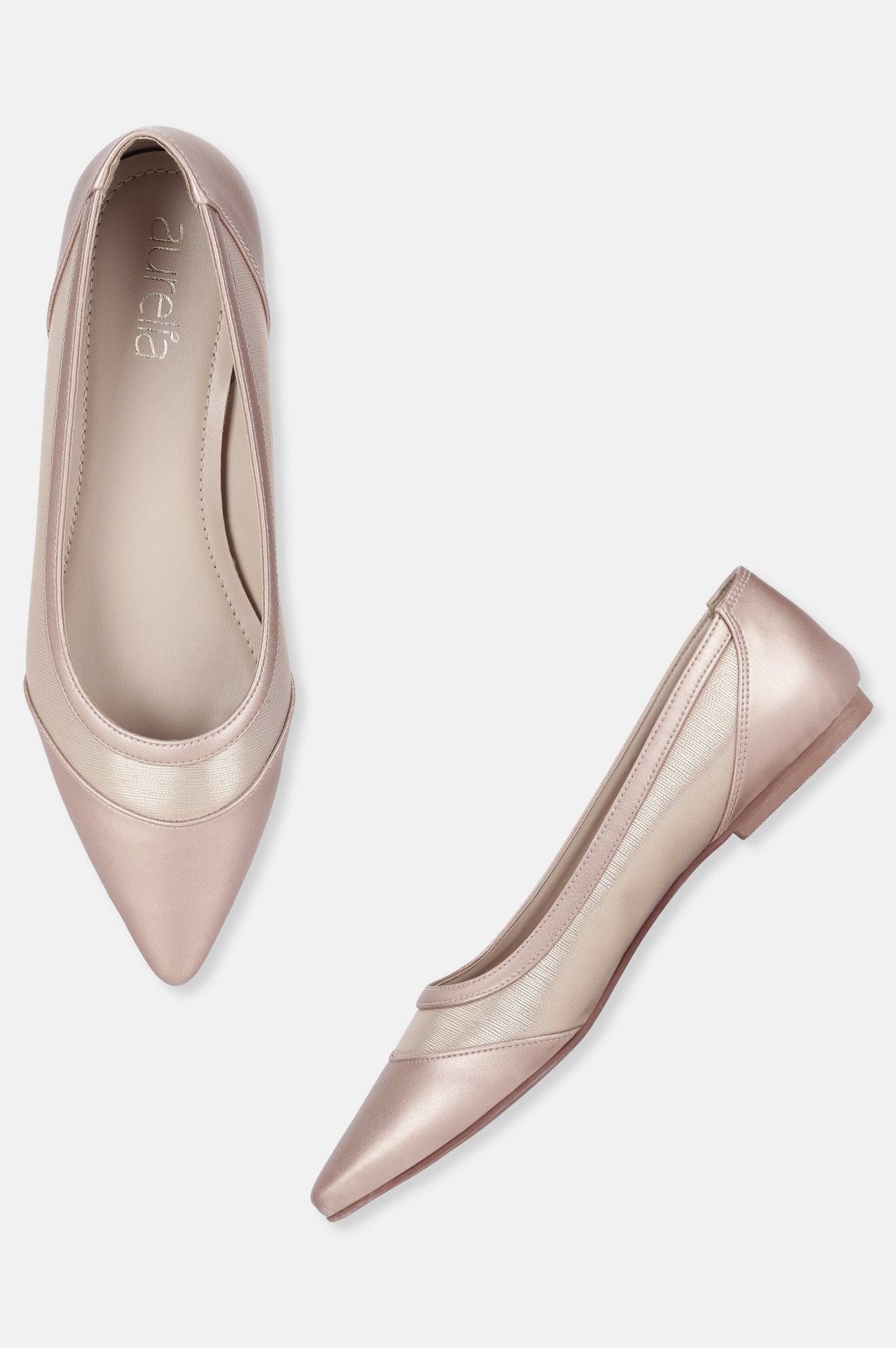 Rose Gold Pointed Toe Textured Flat-ZJOYCE