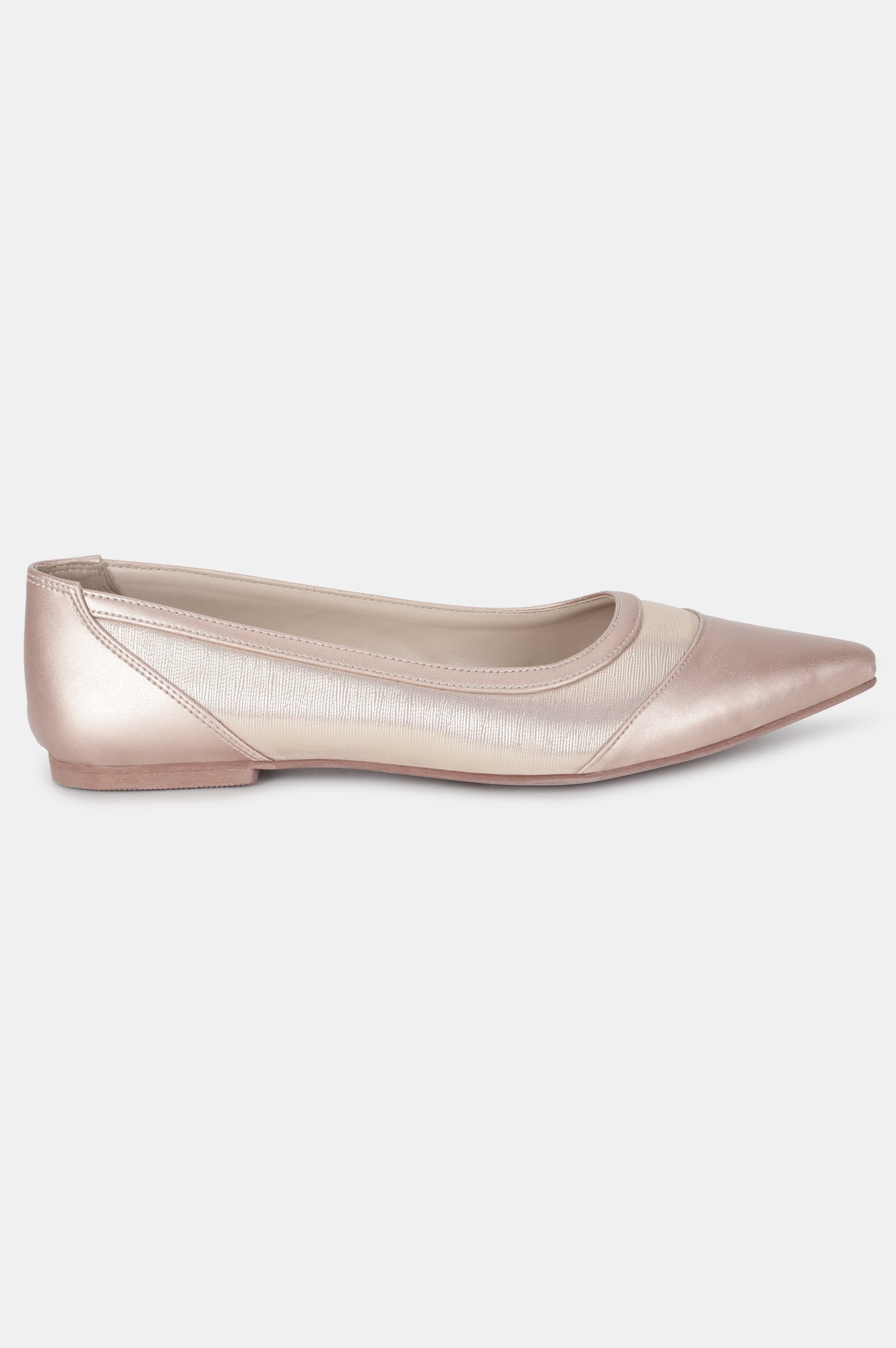 Rose Gold Pointed Toe Textured Flat-ZJOYCE