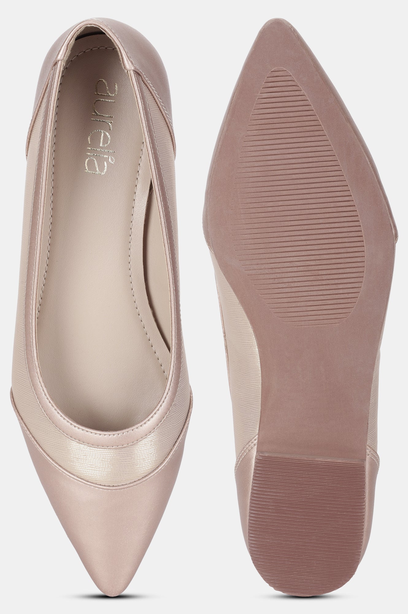 Rose Gold Pointed Toe Textured Flat-ZJOYCE