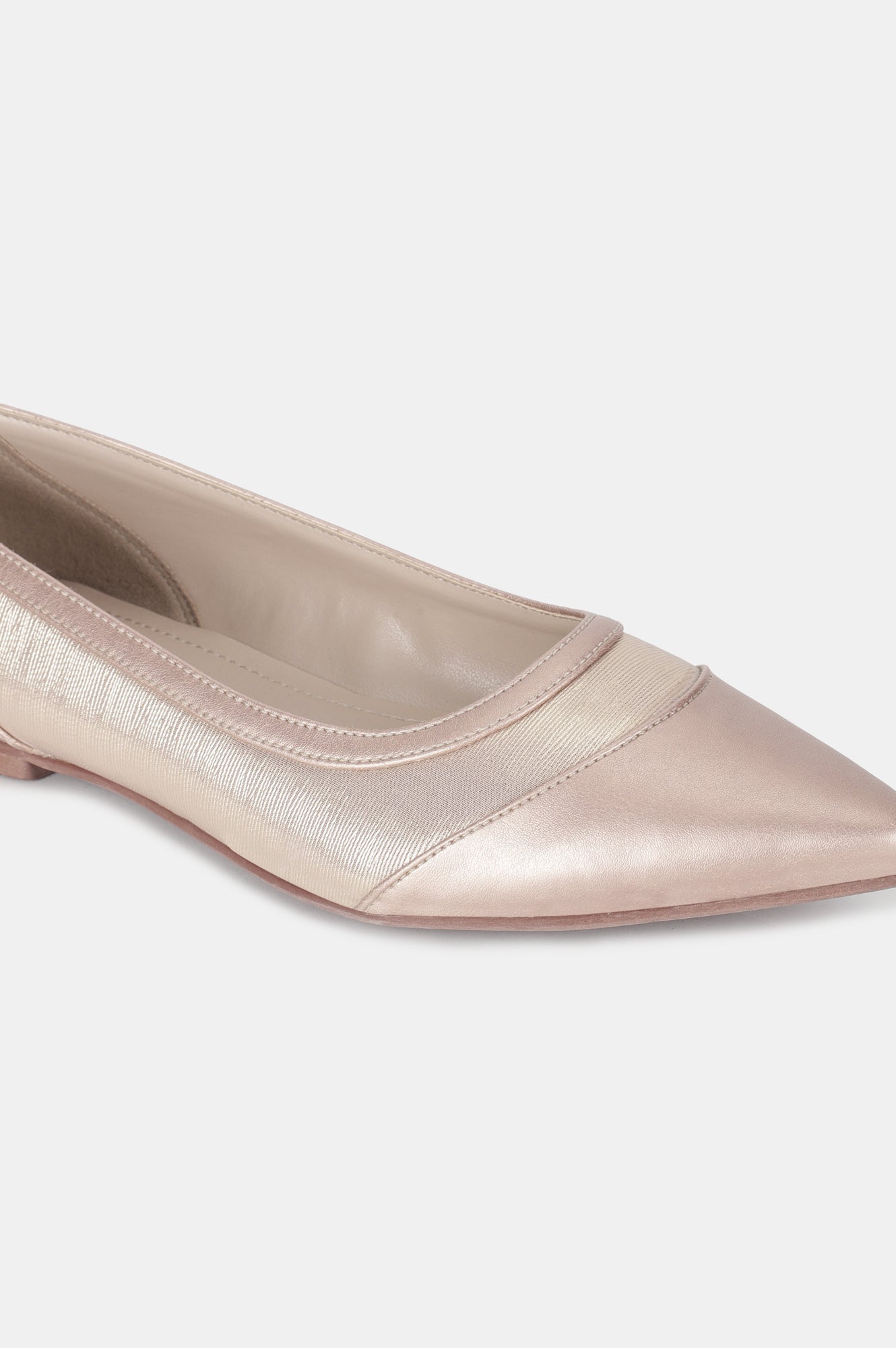 Rose Gold Pointed Toe Textured Flat-ZJOYCE