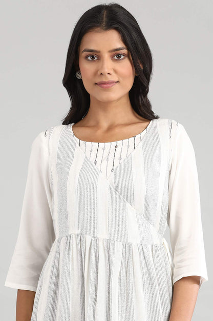 Cream-Coloured Round Neck Yarn-Dyed kurta