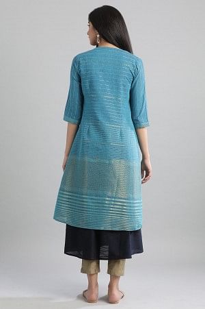 Blue Round Neck kurta-Gillet Set