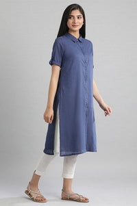 Navy Collar Neck Dress-Gillet Set