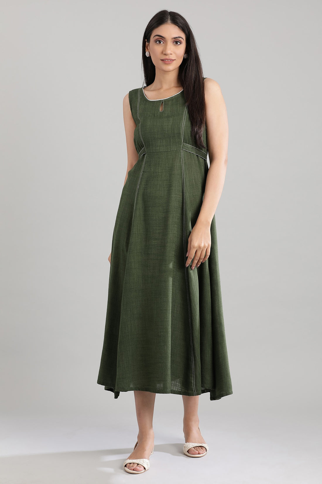 Olive Green Mandarin Neck Dress