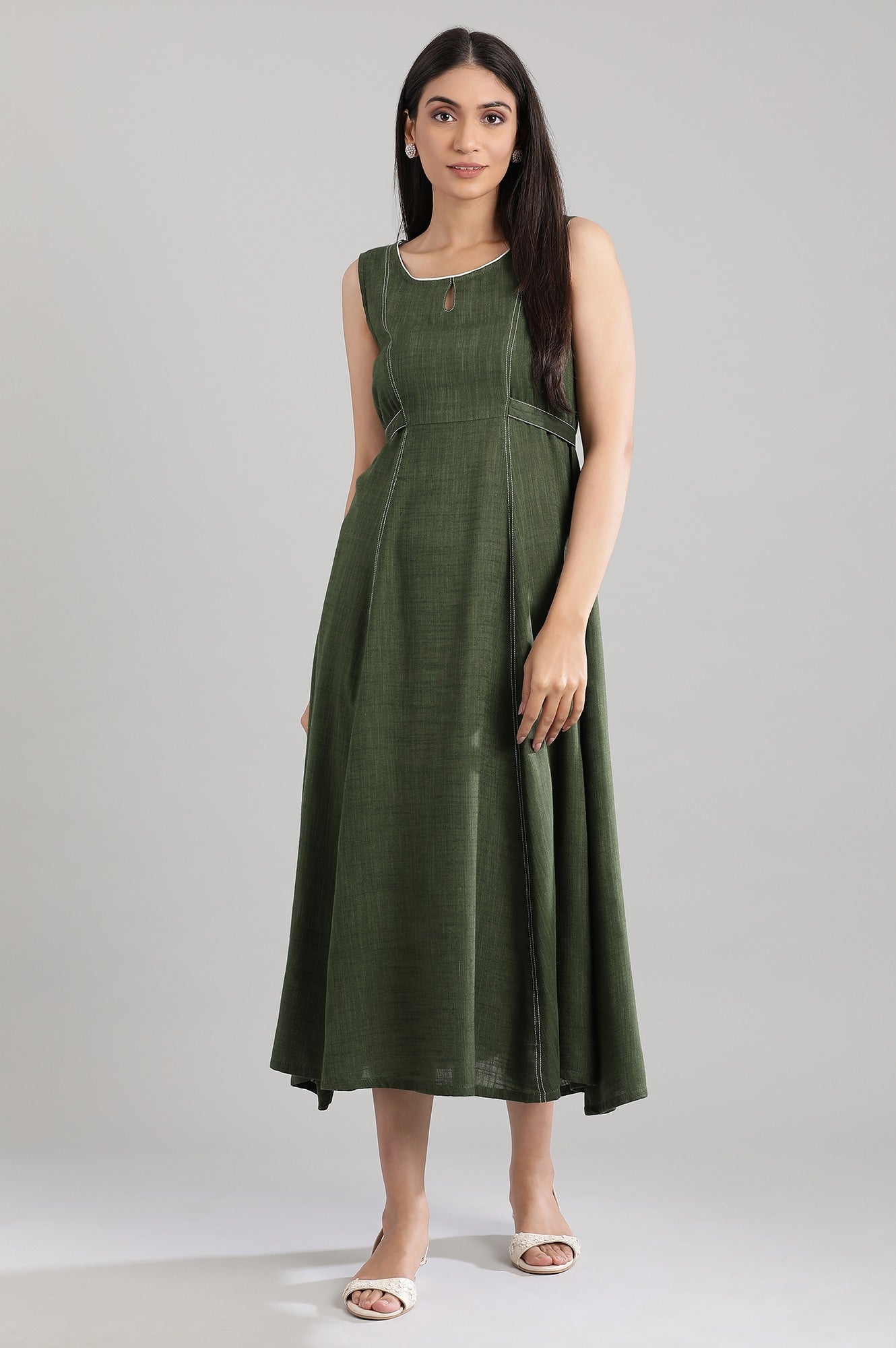 Olive Green Mandarin Neck Dress