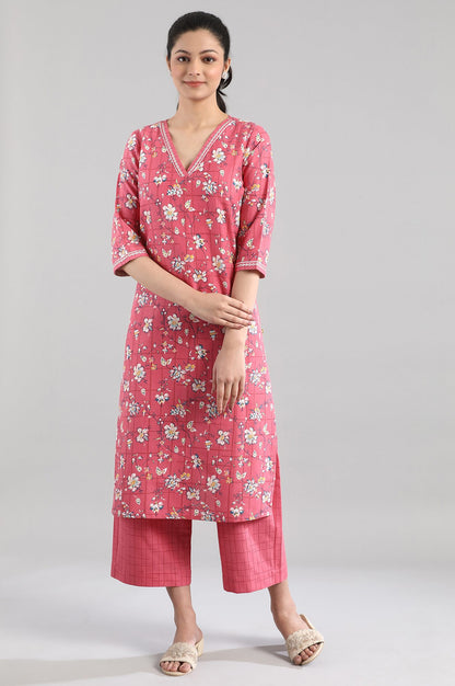 Pink Floral Print Ethnic kurta Set