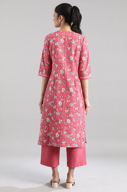 Pink Floral Print Ethnic kurta Set