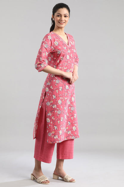 Pink Floral Print Ethnic kurta Set