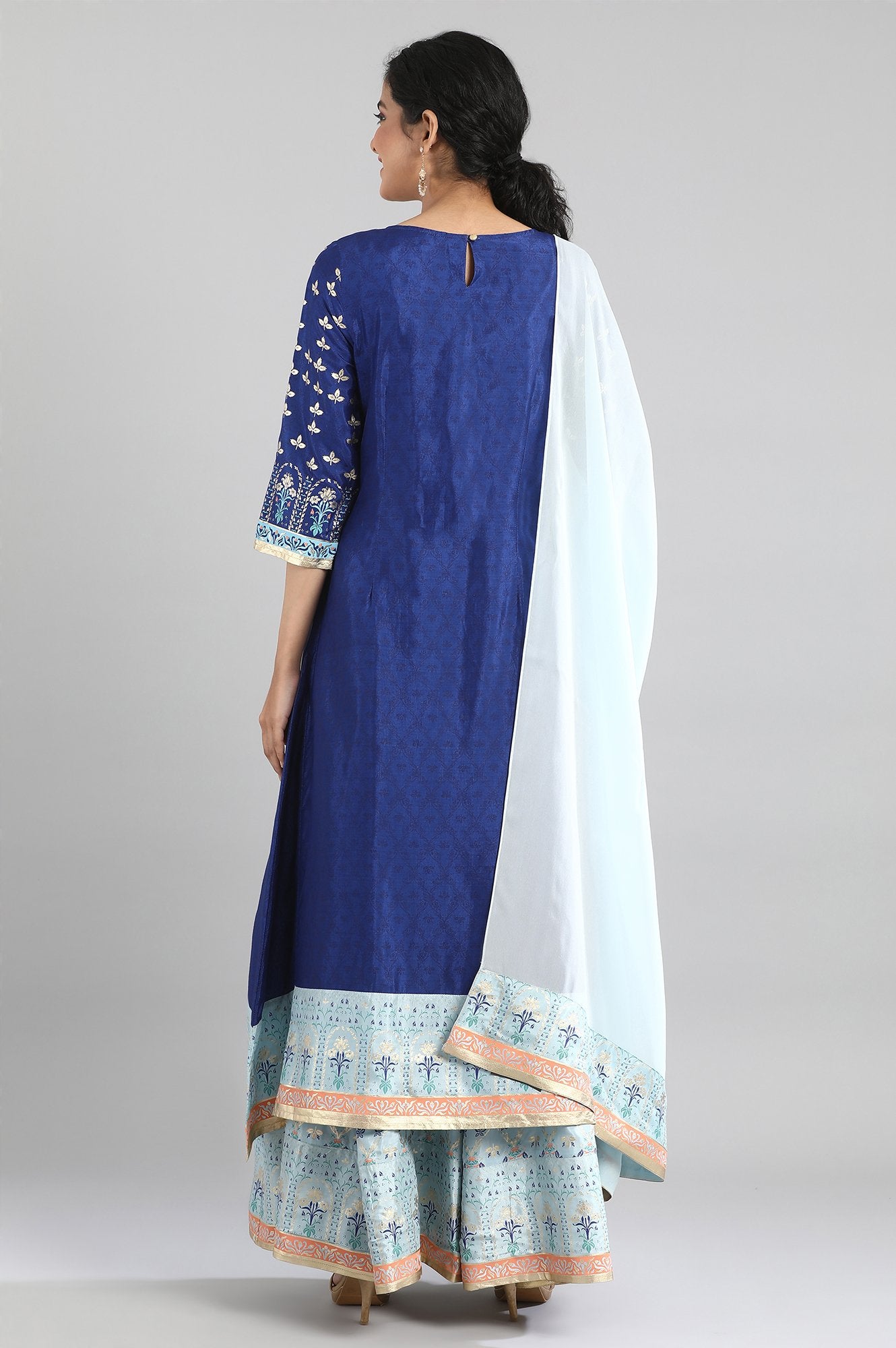 Blue kurta-Skirt-Drape Set