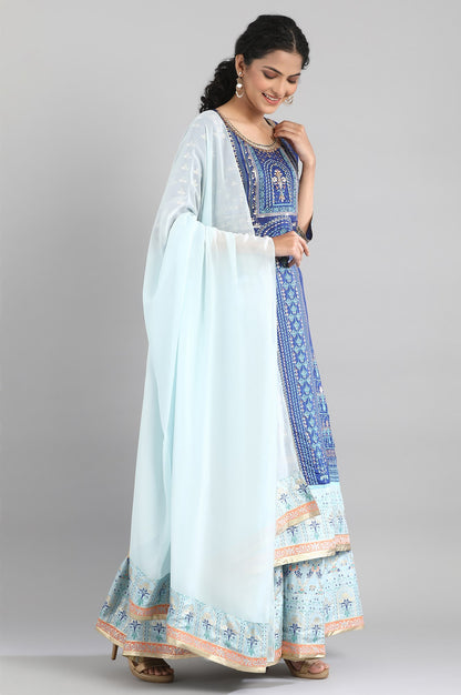 Blue kurta-Skirt-Drape Set