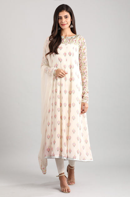 Off-White kurta-Tight-Dupatta Set