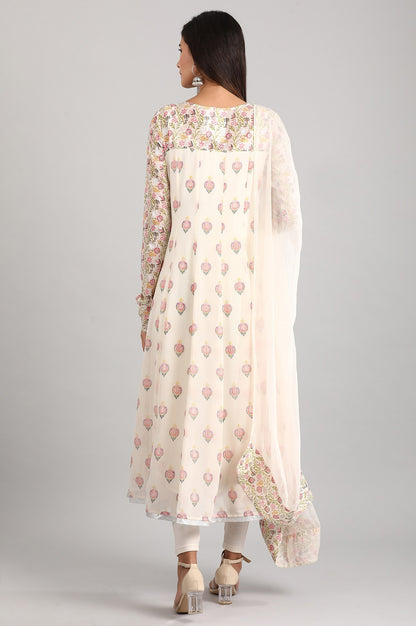 Off-White kurta-Tight-Dupatta Set