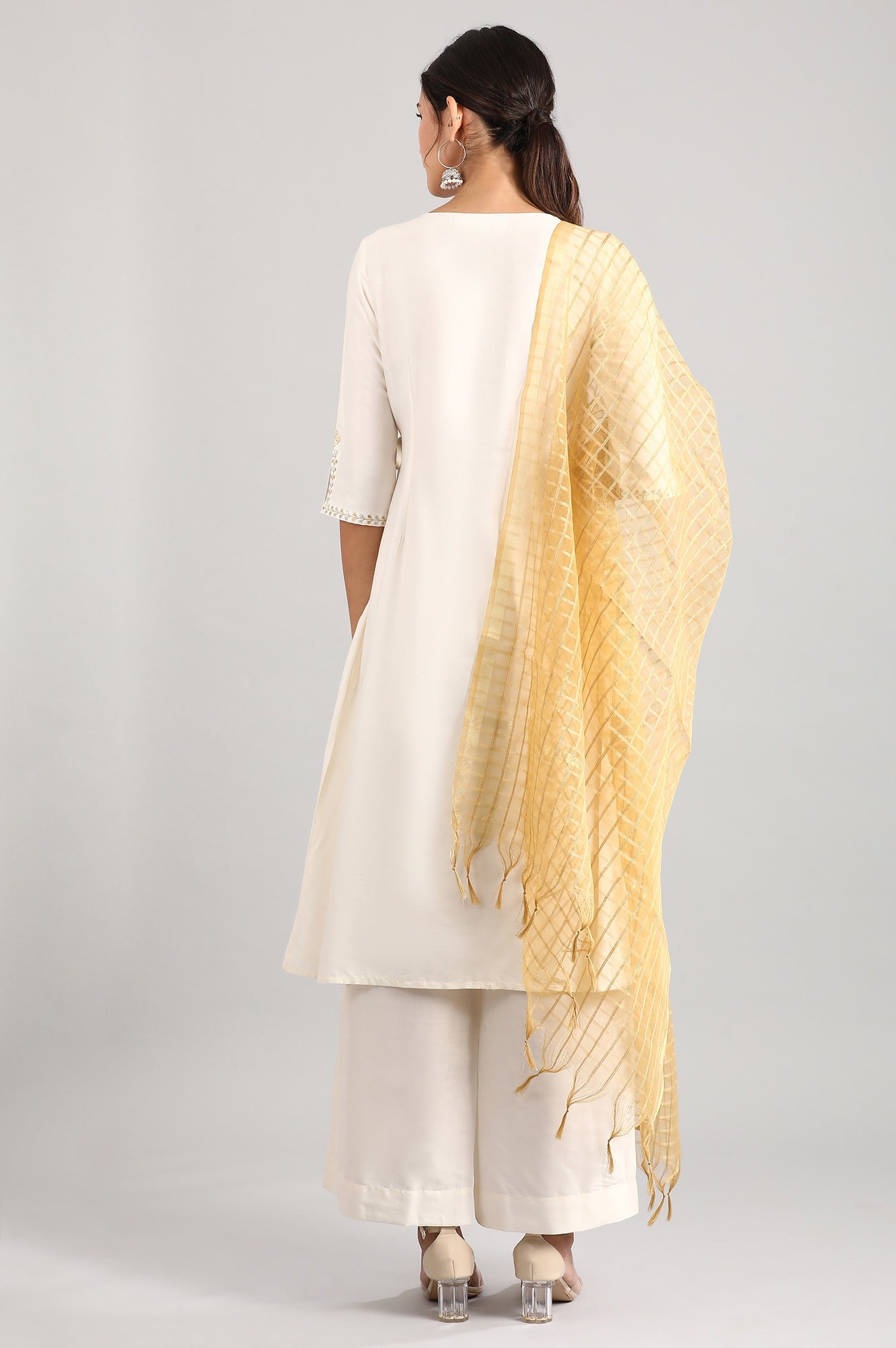 Cream kurta-Palazzo-Dupatta Set