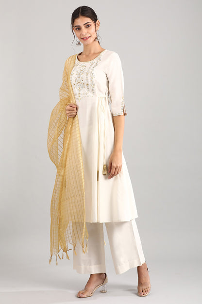 Cream kurta-Palazzo-Dupatta Set