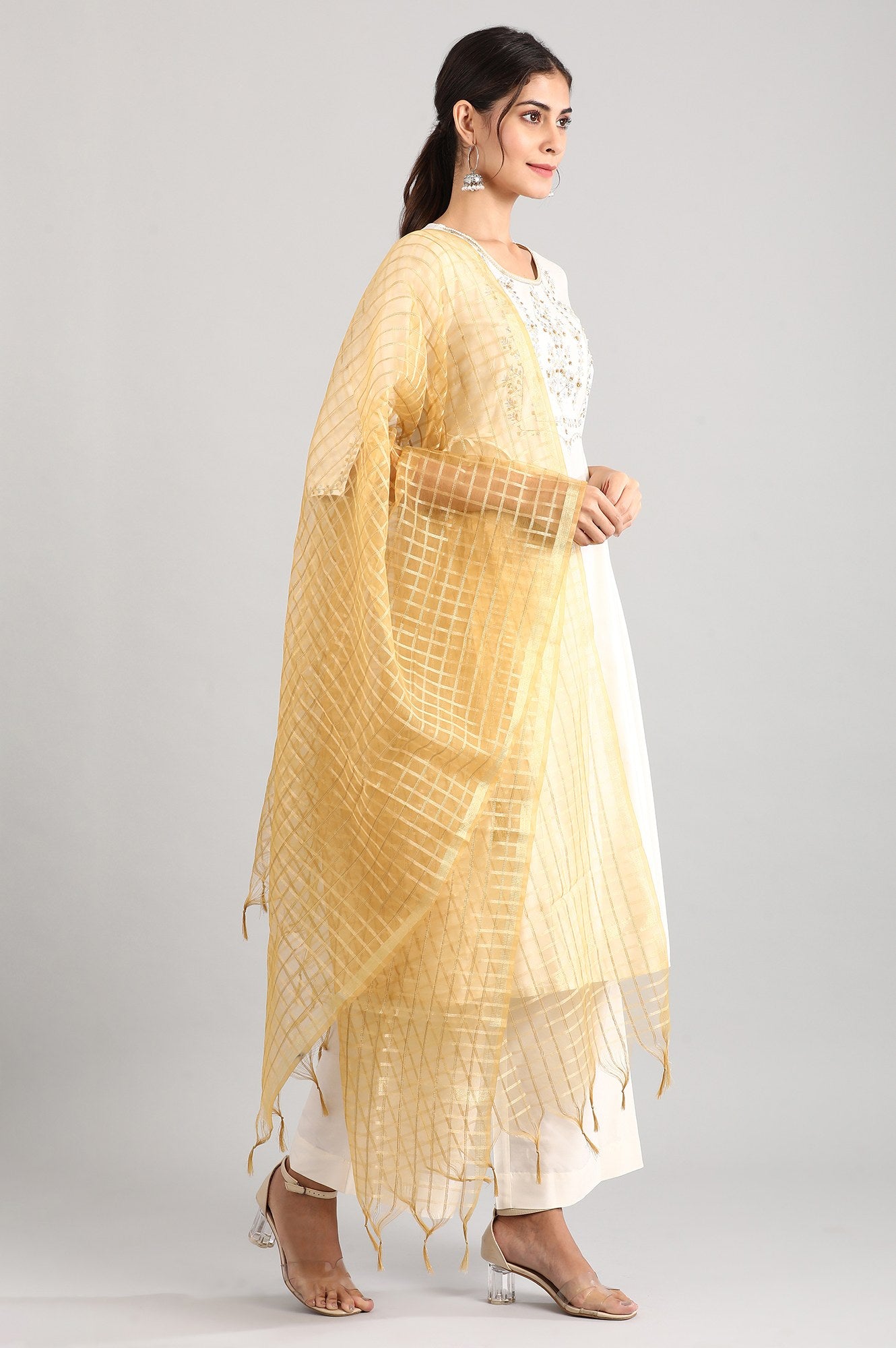 Cream kurta-Palazzo-Dupatta Set