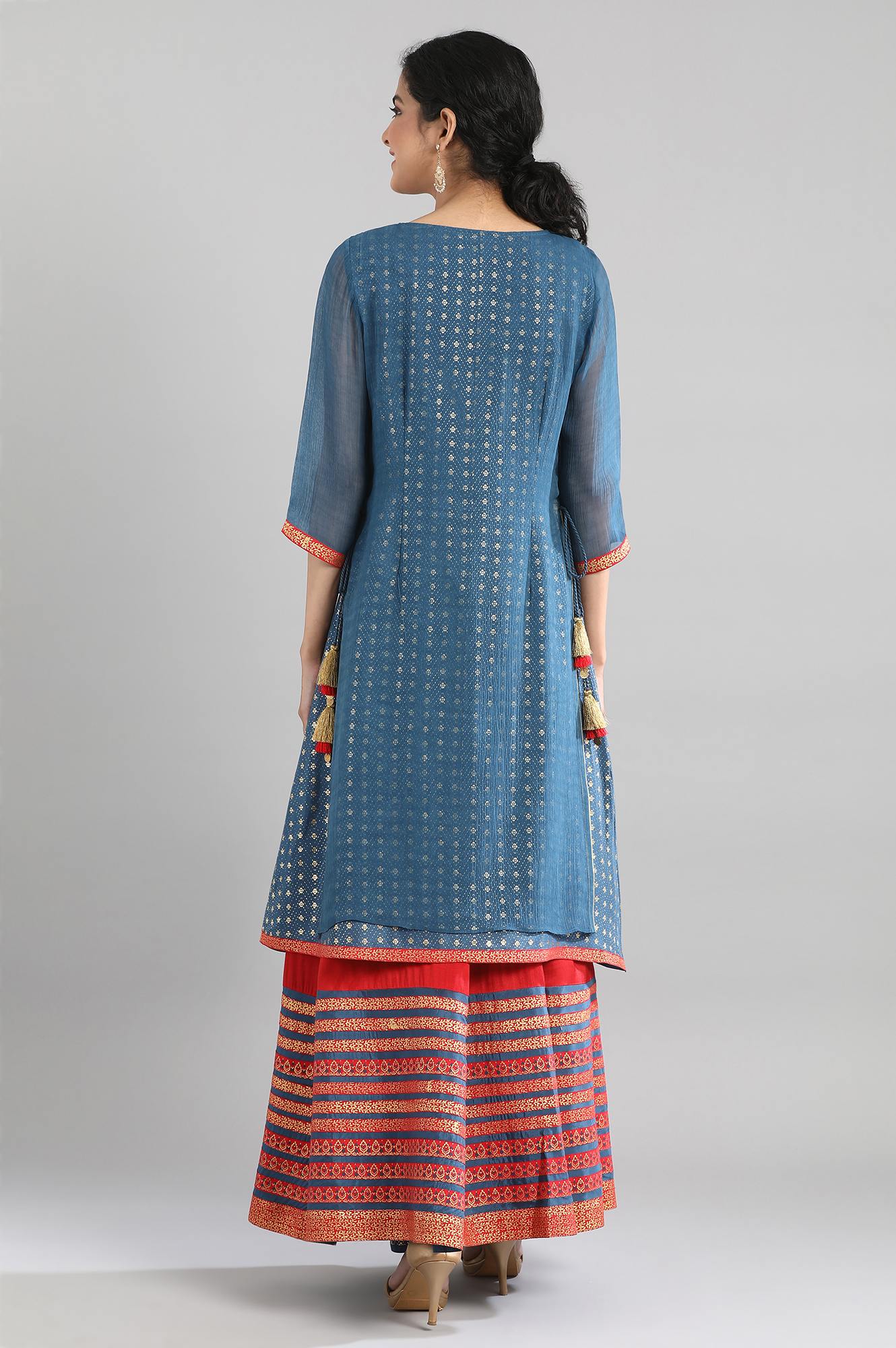 Blue Festive kurta Skirt Set