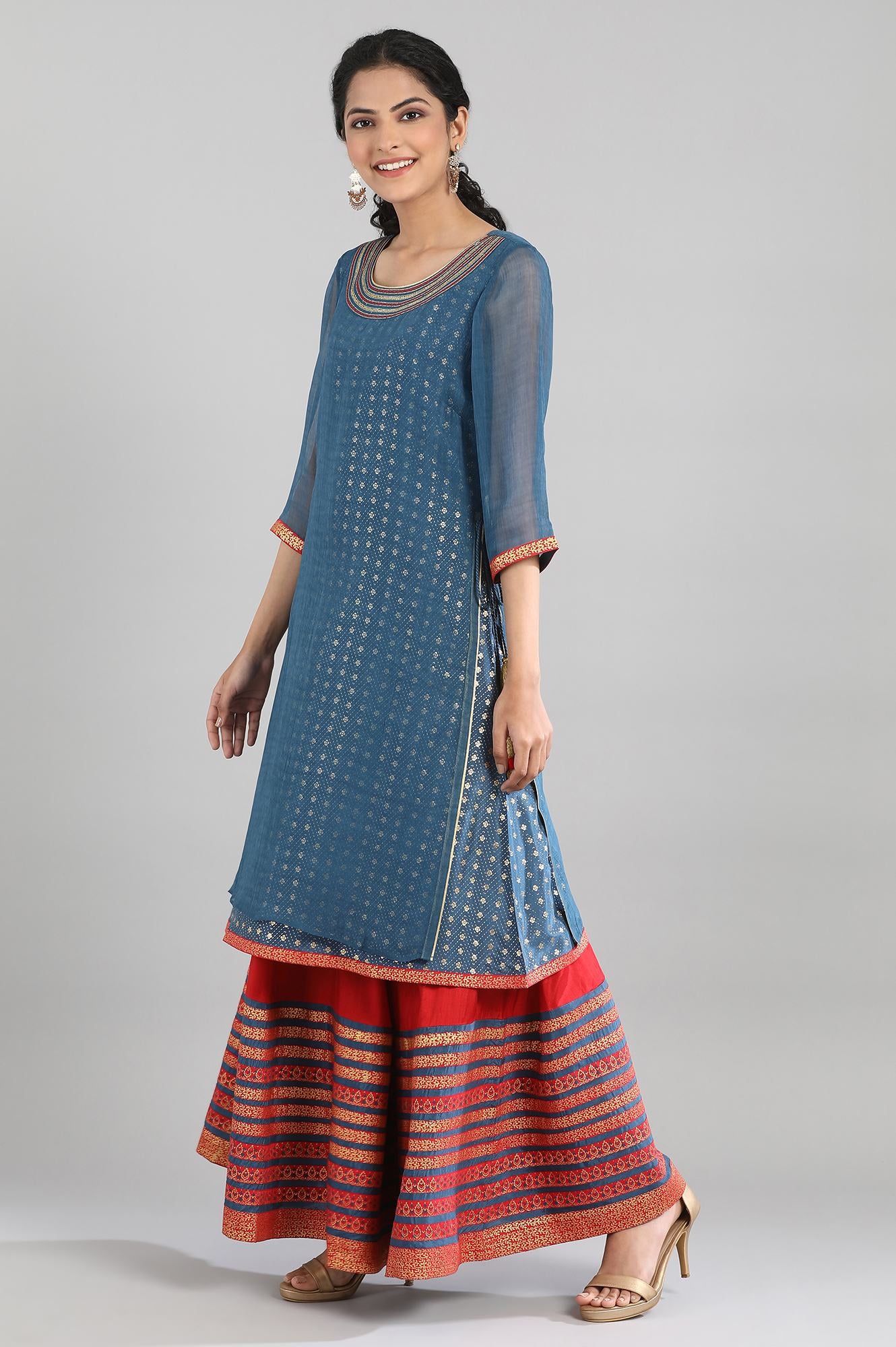 Blue Festive kurta Skirt Set