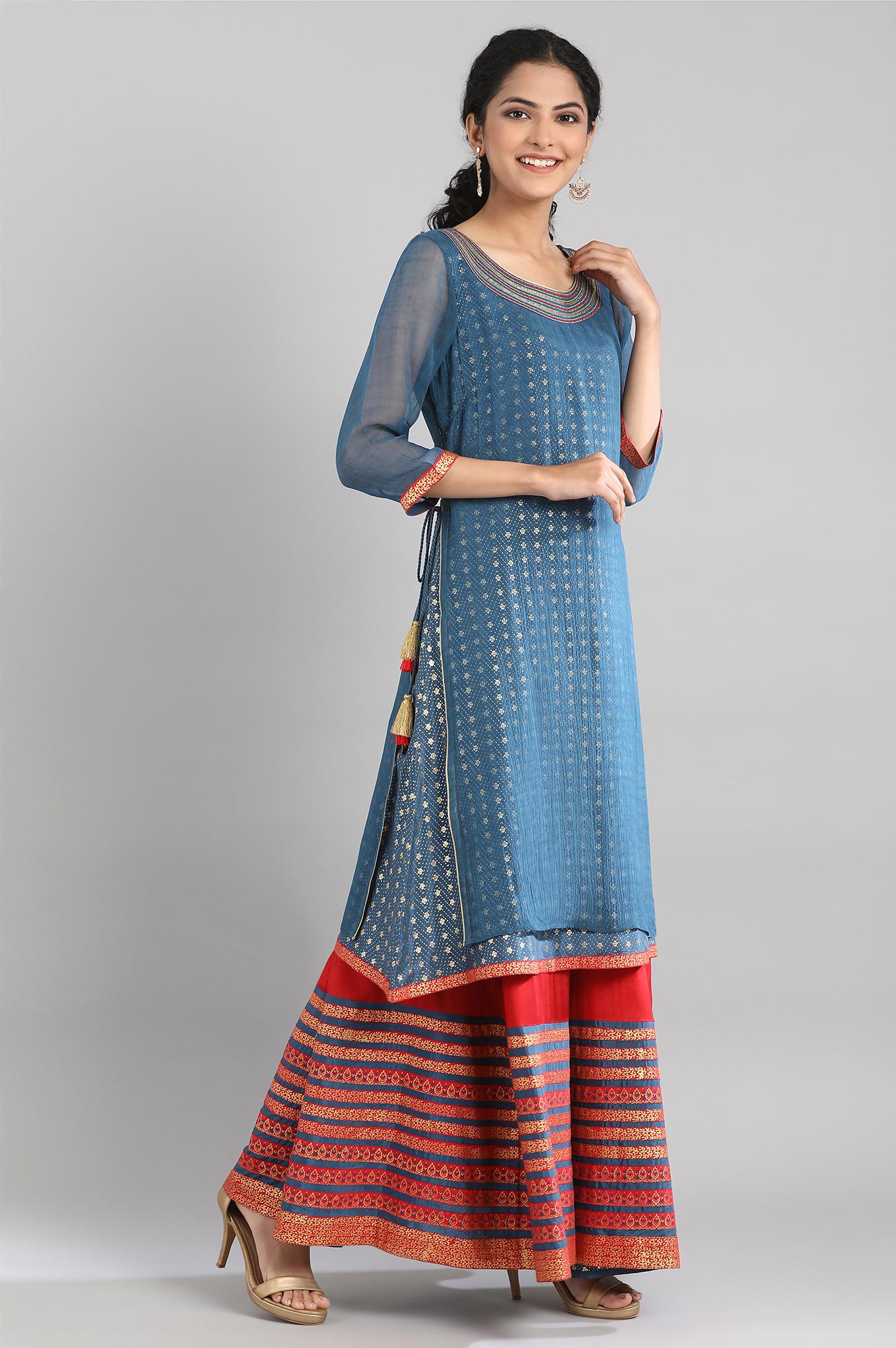 Blue Festive kurta Skirt Set