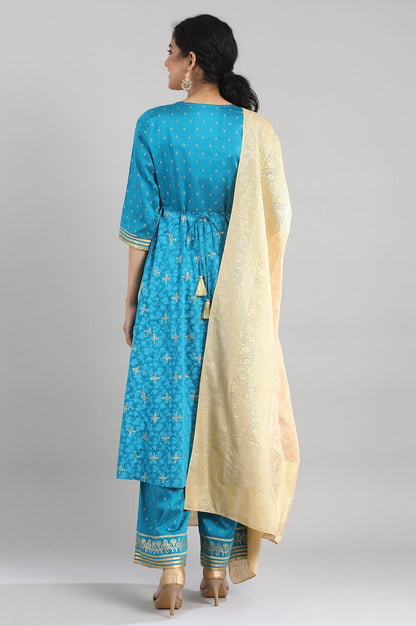 Royal Blue kurta-Palazzo- Gold Dupatta Set