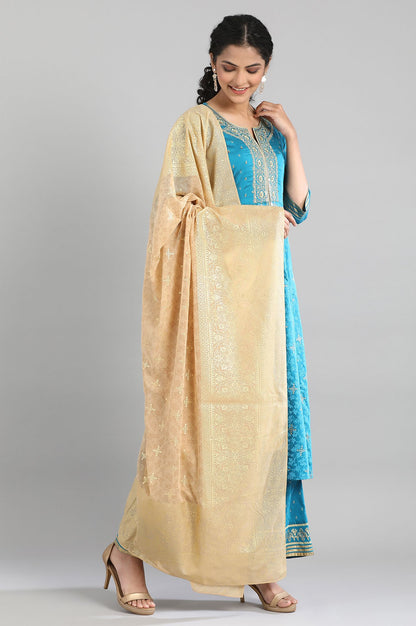 Royal Blue kurta-Palazzo- Gold Dupatta Set