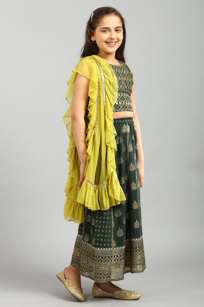 Green Top-Skirt-Dupatta Girls Set