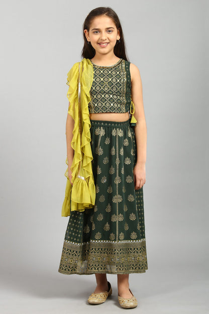 Green Top-Skirt-Dupatta Girls Set