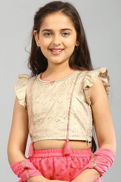 Beige Top Pink Skirt Dupatta Girls Set