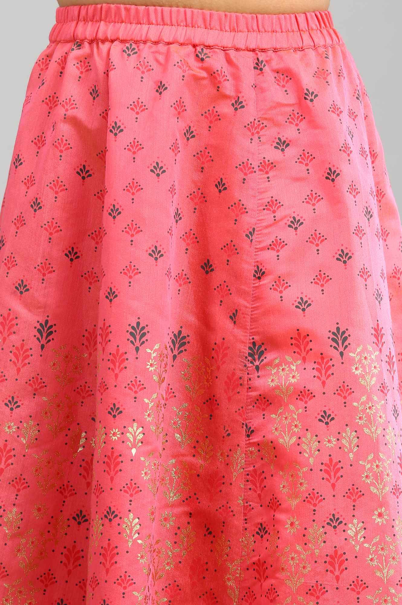 Beige Top Pink Skirt Dupatta Girls Set