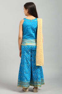 Blue Sequin Top-Palazzo-Gold Dupatta Girls Set