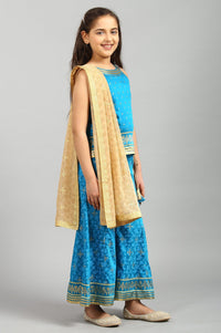 Blue Sequin Top-Palazzo-Gold Dupatta Girls Set