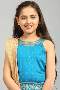 Blue Sequin Top-Palazzo-Gold Dupatta Girls Set